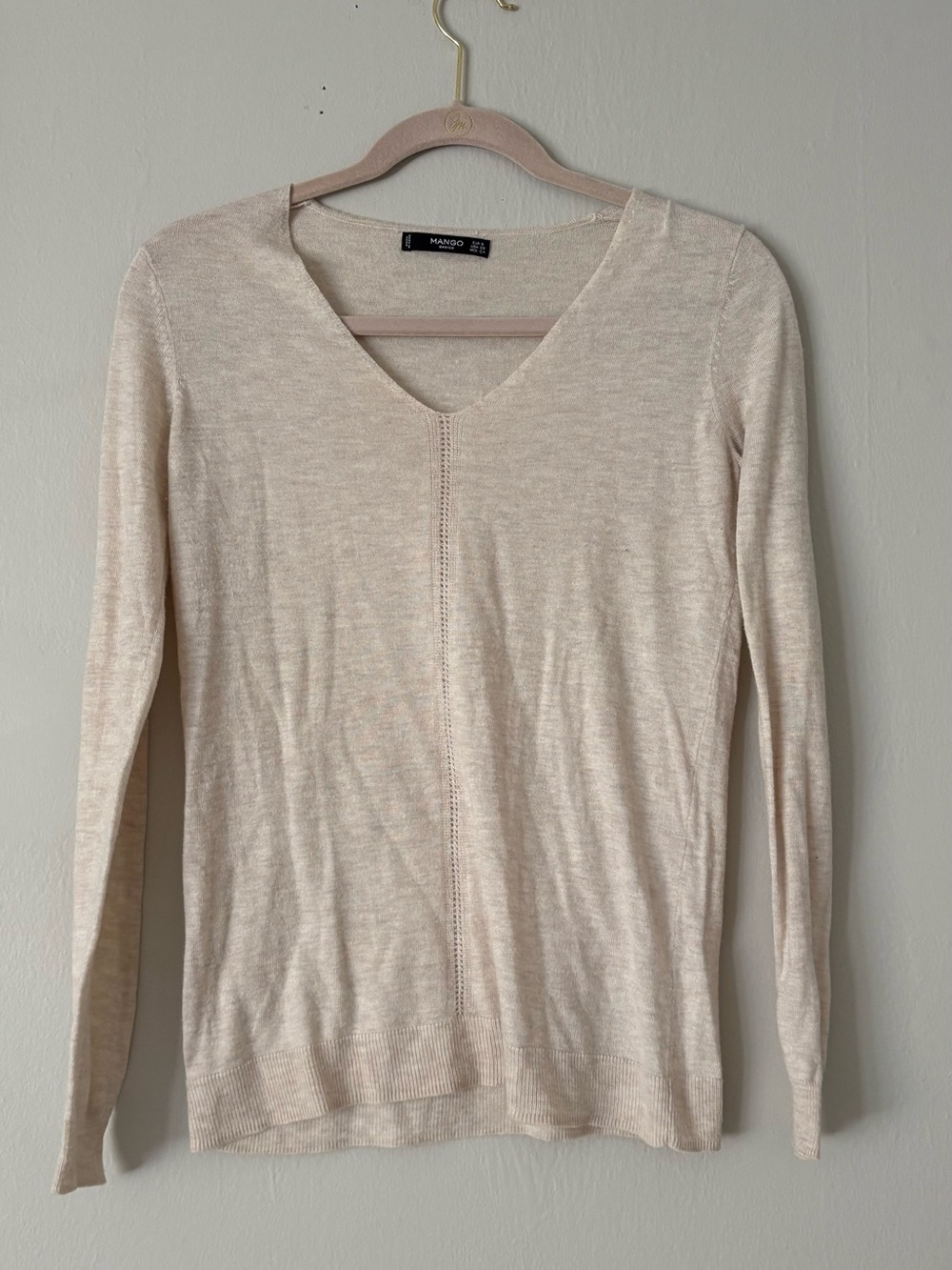 Mango Light Cream V-Neck Knit Sweater